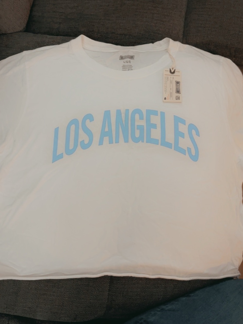White Tee with Sky Blue Los Angeles